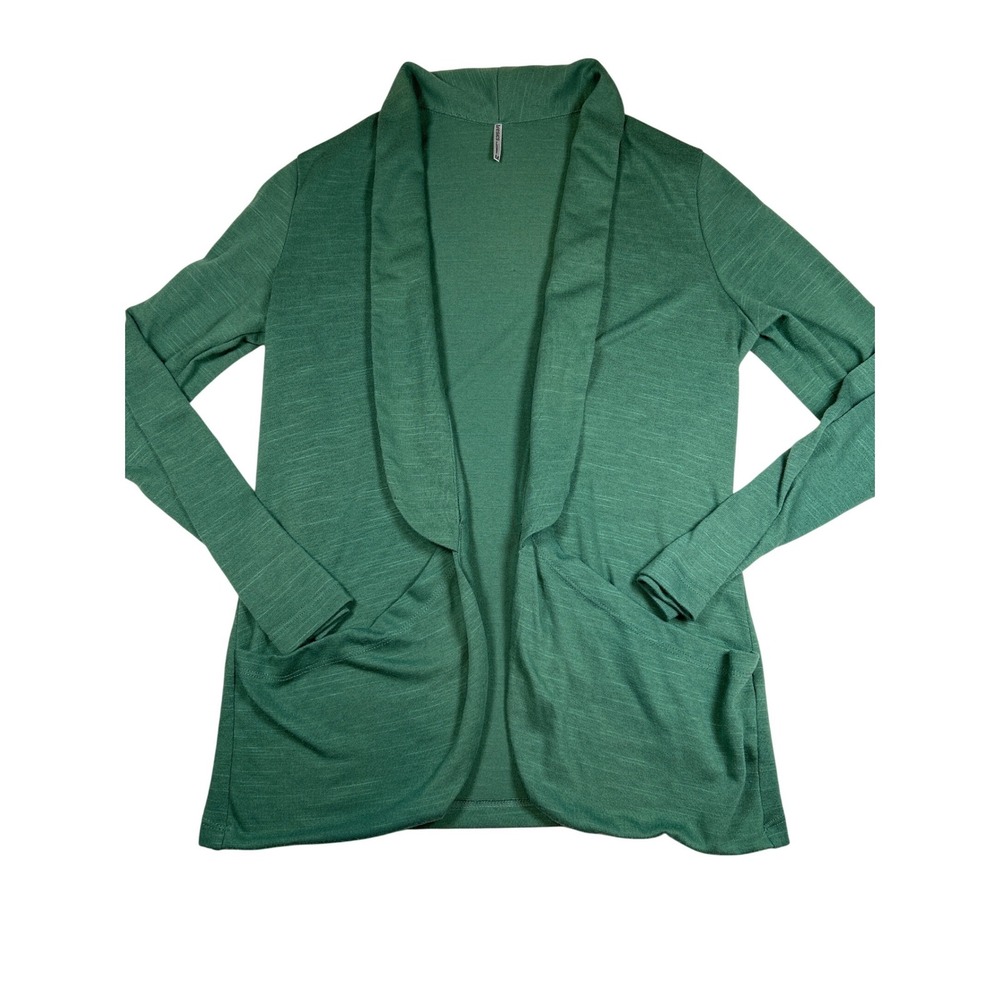 Tresics Green Slub Knit Open Front Shawl Collar Cardigan Pockets‎ Medium